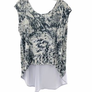 Vanity Print Cut Out Sheer Back Top Size Small